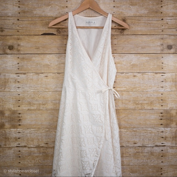 Abercrombie & Fitch Lace Wrap Dress Ivory Small - Picture 4 of 8